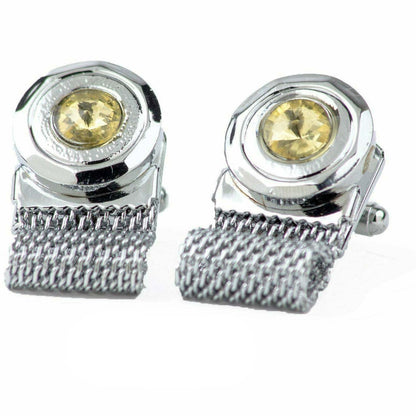 Vittorio Vico Colorful Crystal Chain Cufflinks in Gift Box - Suits You Sir - Yellow and Silver - 
