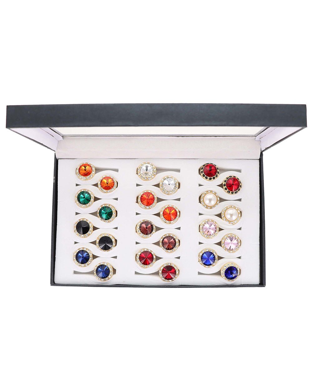 Vittorio Vico Custom Selection Button Covers with Assorted Crystal Colorstones in Presentation Box: 24 Pack - Suits You Sir - Gold - 24