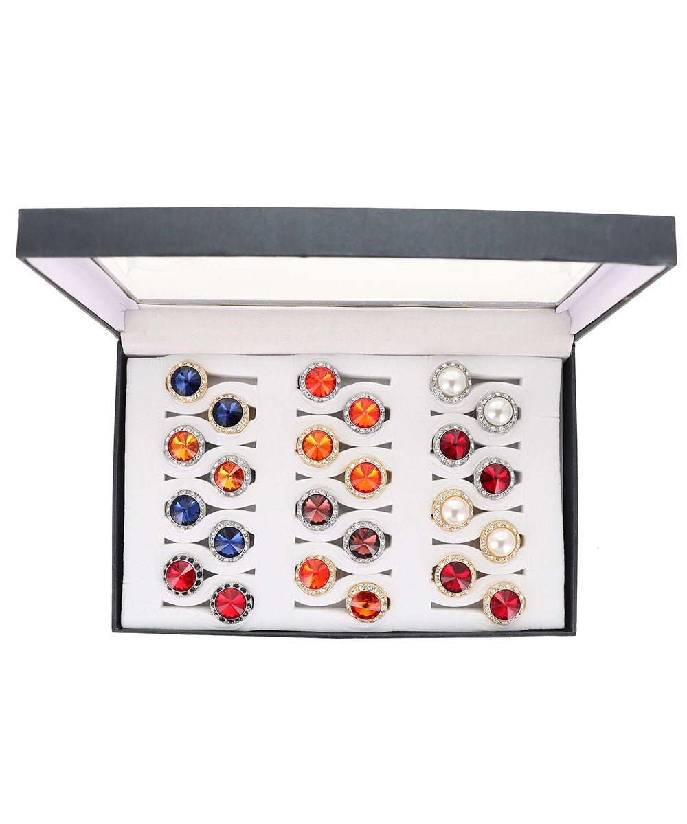 Vittorio Vico Custom Selection Button Covers with Assorted Crystal Colorstones in Presentation Box: 24 Pack - Suits You Sir - Gold and Silver - 24