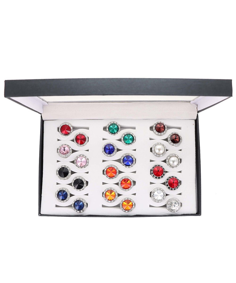 Vittorio Vico Custom Selection Button Covers with Assorted Crystal Colorstones in Presentation Box: 24 Pack - Suits You Sir - Silver - 24
