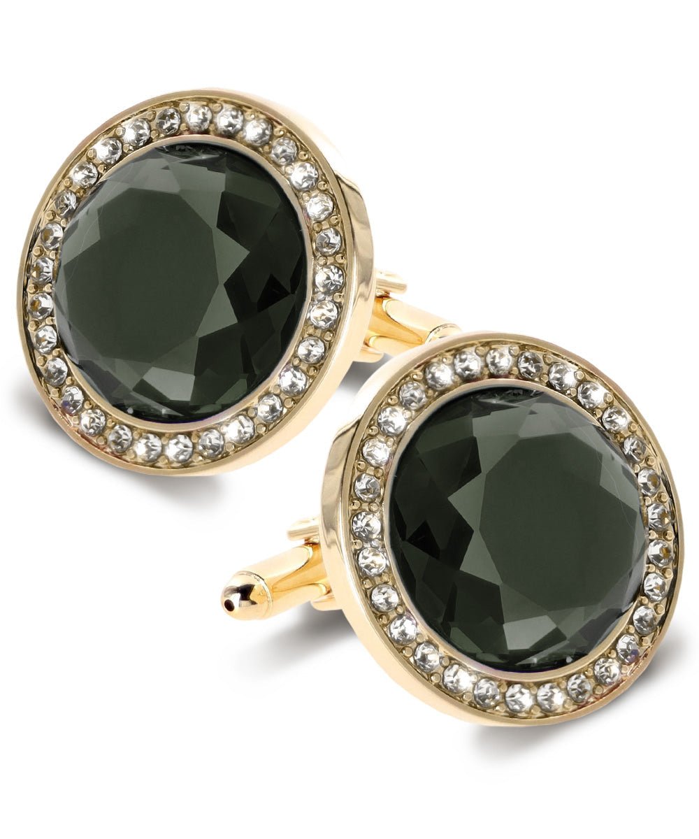 Vittorio Vico Discus Crystal Colorstone Bling Cufflinks: CL11XX Series - Suits You Sir - Charcoal and Gold - 