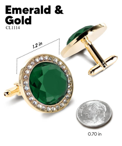 Vittorio Vico Discus Crystal Colorstone Bling Cufflinks: CL11XX Series - Suits You Sir - Emerald Green and Gold - 