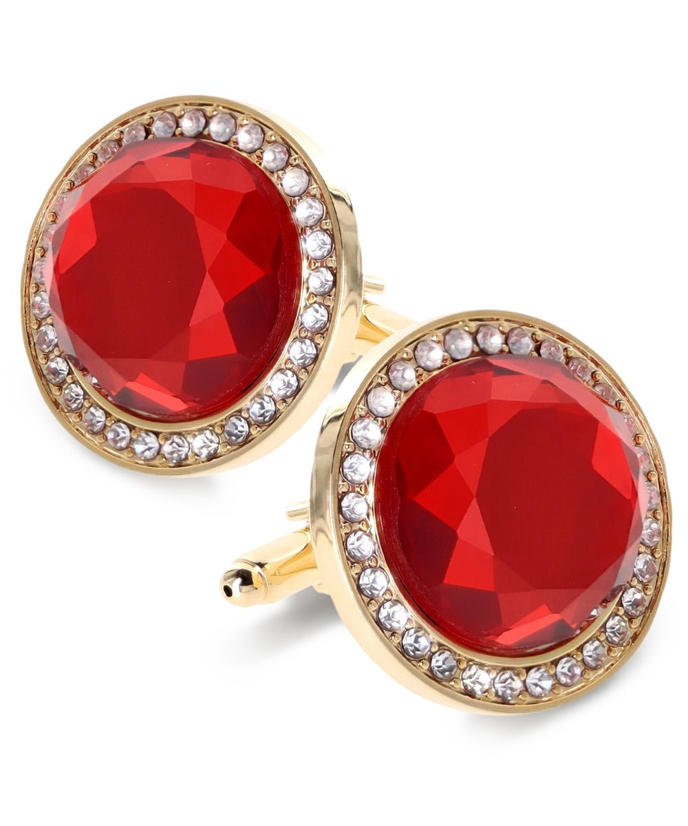 Vittorio Vico Discus Crystal Colorstone Bling Cufflinks: CL11XX Series - Suits You Sir - Red and Gold - 