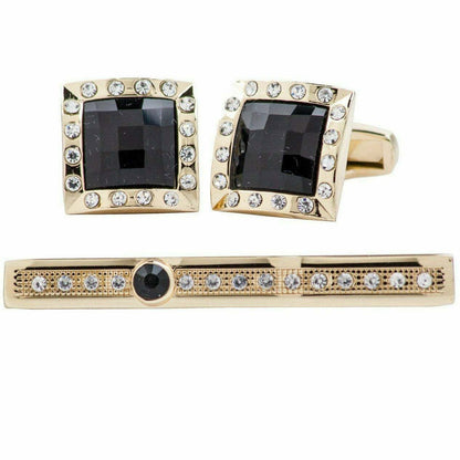 Vittorio Vico Gold Rhinestone Cufflinks & Tie Bar Set in Gift Box - Suits You Sir - CR - 037 - 