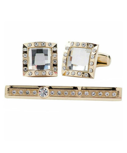 Vittorio Vico Gold Rhinestone Cufflinks & Tie Bar Set in Gift Box - Suits You Sir - CR - 038 - 