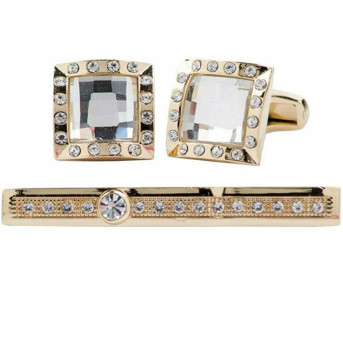 Vittorio Vico Gold Rhinestone Cufflinks & Tie Bar Set in Gift Box - Suits You Sir - CR - 038 - 