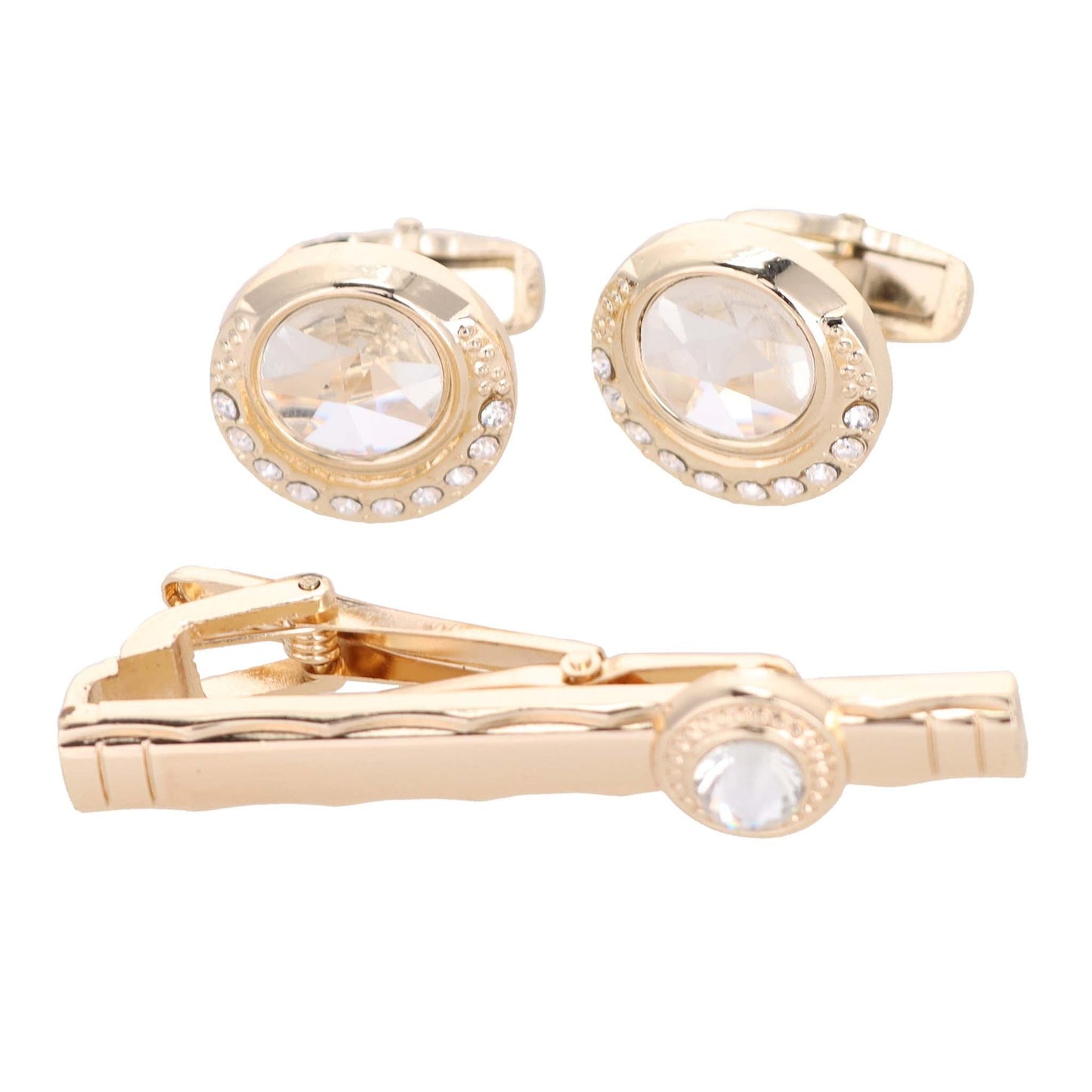 Vittorio Vico Gold Rhinestone Cufflinks & Tie Bar Set in Gift Box - Suits You Sir - CR - 042 - 