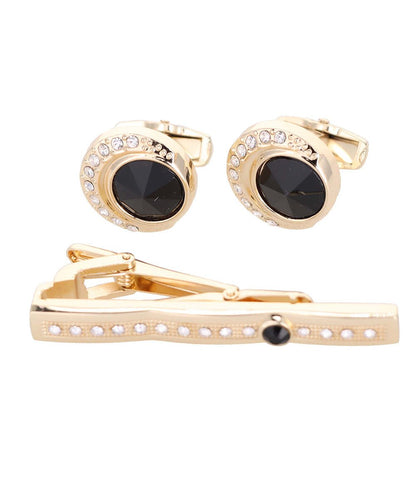 Vittorio Vico Gold Rhinestone Cufflinks & Tie Bar Set in Gift Box - Suits You Sir - CR - 044 - 
