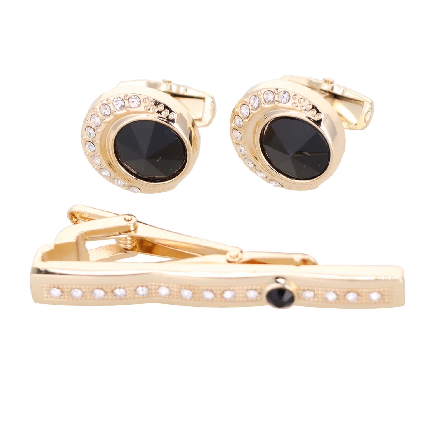 Vittorio Vico Gold Rhinestone Cufflinks & Tie Bar Set in Gift Box - Suits You Sir - CR - 044 - 
