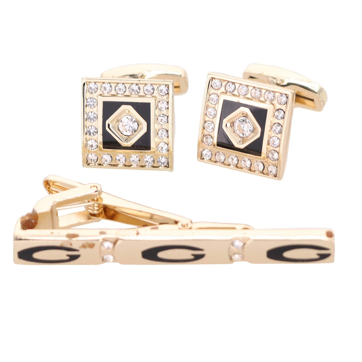 Vittorio Vico Gold Rhinestone Cufflinks & Tie Bar Set in Gift Box - Suits You Sir - CR - 048 - 