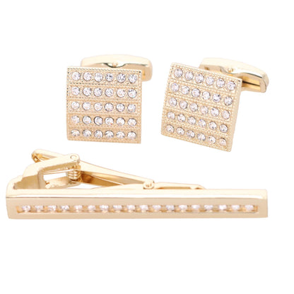 Vittorio Vico Gold Rhinestone Cufflinks & Tie Bar Set in Gift Box - Suits You Sir - CR - 050 - 