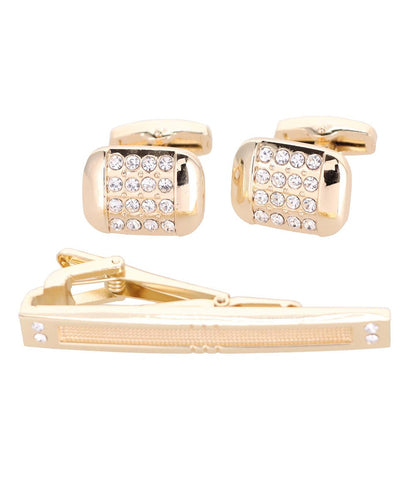 Vittorio Vico Gold Rhinestone Cufflinks & Tie Bar Set in Gift Box - Suits You Sir - CR - 053 - 