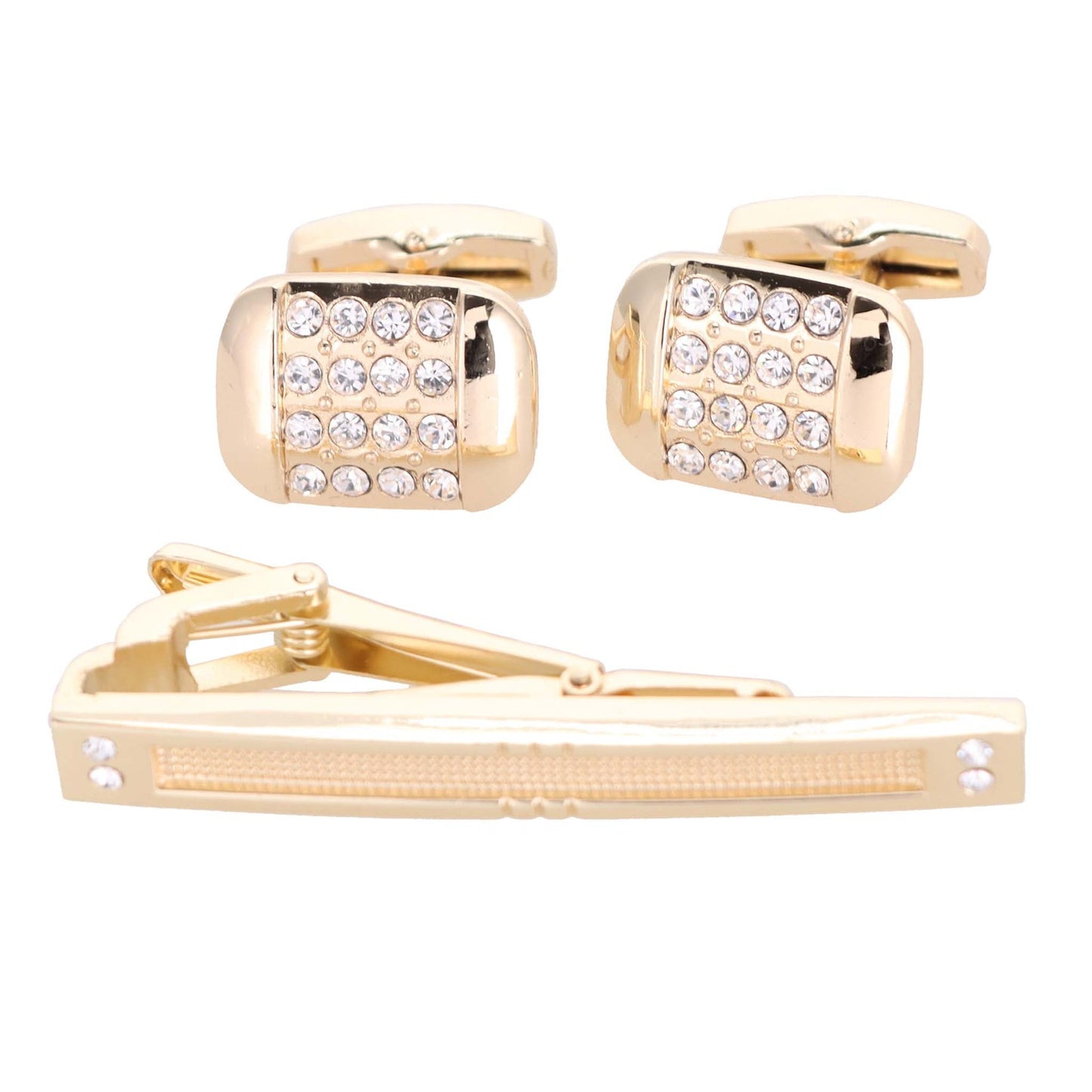 Vittorio Vico Gold Rhinestone Cufflinks & Tie Bar Set in Gift Box - Suits You Sir - CR - 053 - 