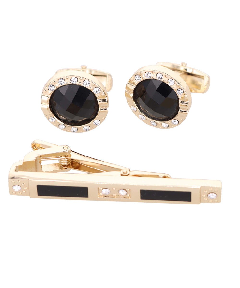 Vittorio Vico Gold Rhinestone Cufflinks & Tie Bar Set in Gift Box - Suits You Sir - CR - 056 - 