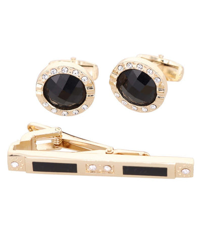 Vittorio Vico Gold Rhinestone Cufflinks & Tie Bar Set in Gift Box - Suits You Sir - CR - 056 - 