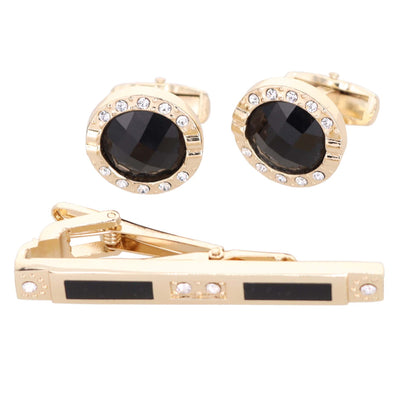 Vittorio Vico Gold Rhinestone Cufflinks & Tie Bar Set in Gift Box - Suits You Sir - CR - 056 - 
