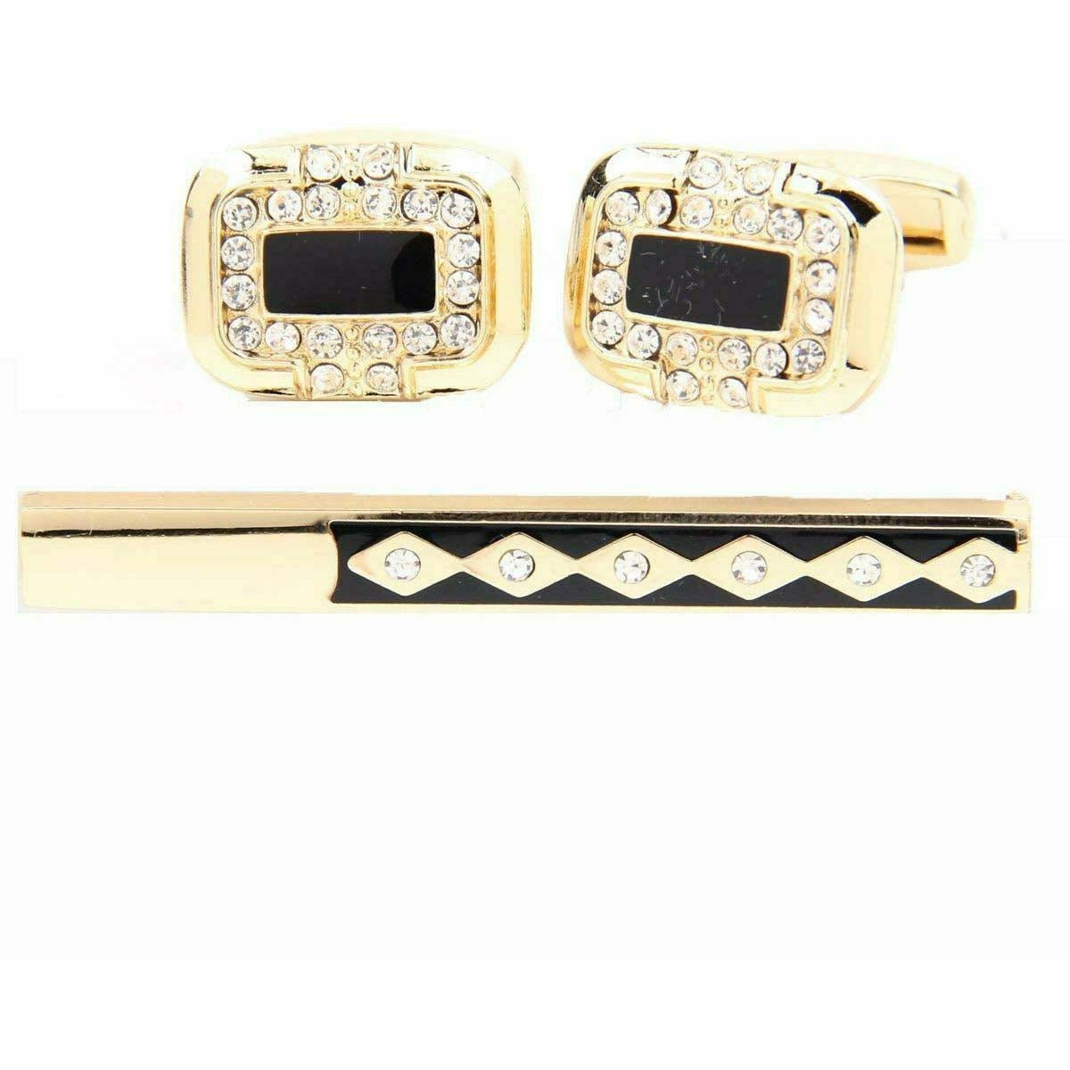 Vittorio Vico Gold Rhinestone Cufflinks & Tie Bar Set in Gift Box - Suits You Sir - CR - 057 - 