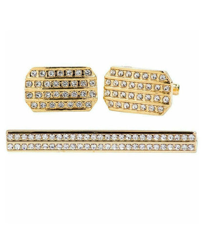 Vittorio Vico Gold Rhinestone Cufflinks & Tie Bar Set in Gift Box - Suits You Sir - CR - 059 - 