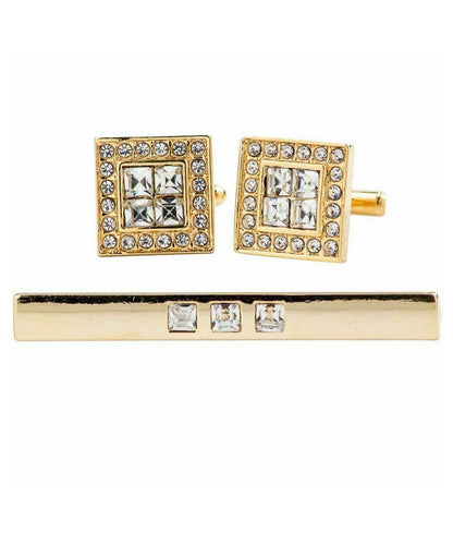 Vittorio Vico Gold Rhinestone Cufflinks & Tie Bar Set in Gift Box - Suits You Sir - CR - 062 - 