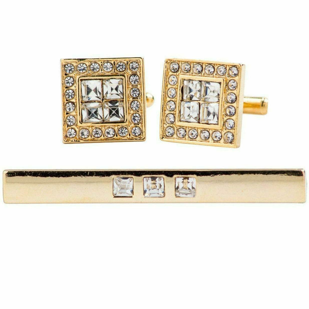 Vittorio Vico Gold Rhinestone Cufflinks & Tie Bar Set in Gift Box - Suits You Sir - CR - 062 - 