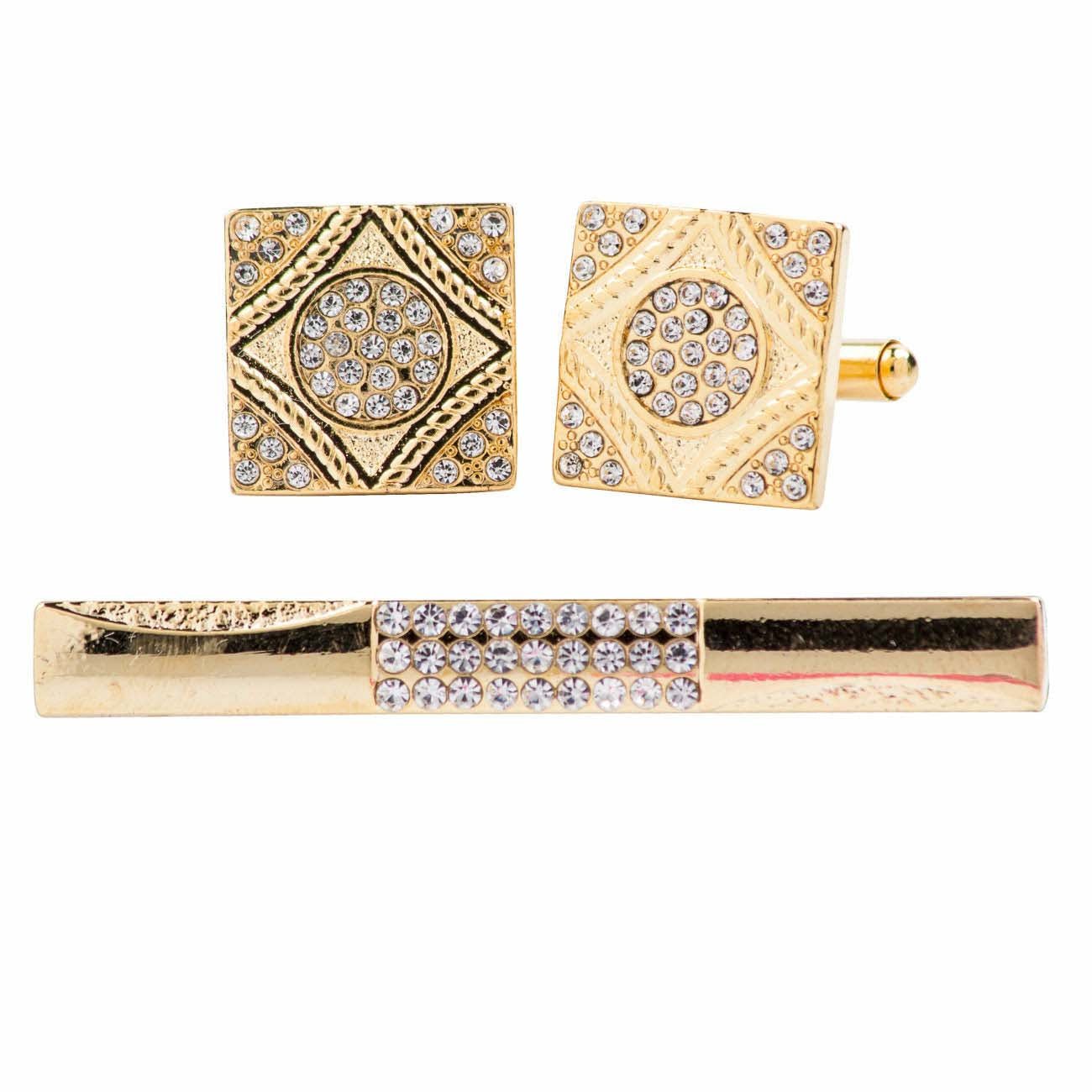 Vittorio Vico Gold Rhinestone Cufflinks & Tie Bar Set in Gift Box - Suits You Sir - CR - 064 - 