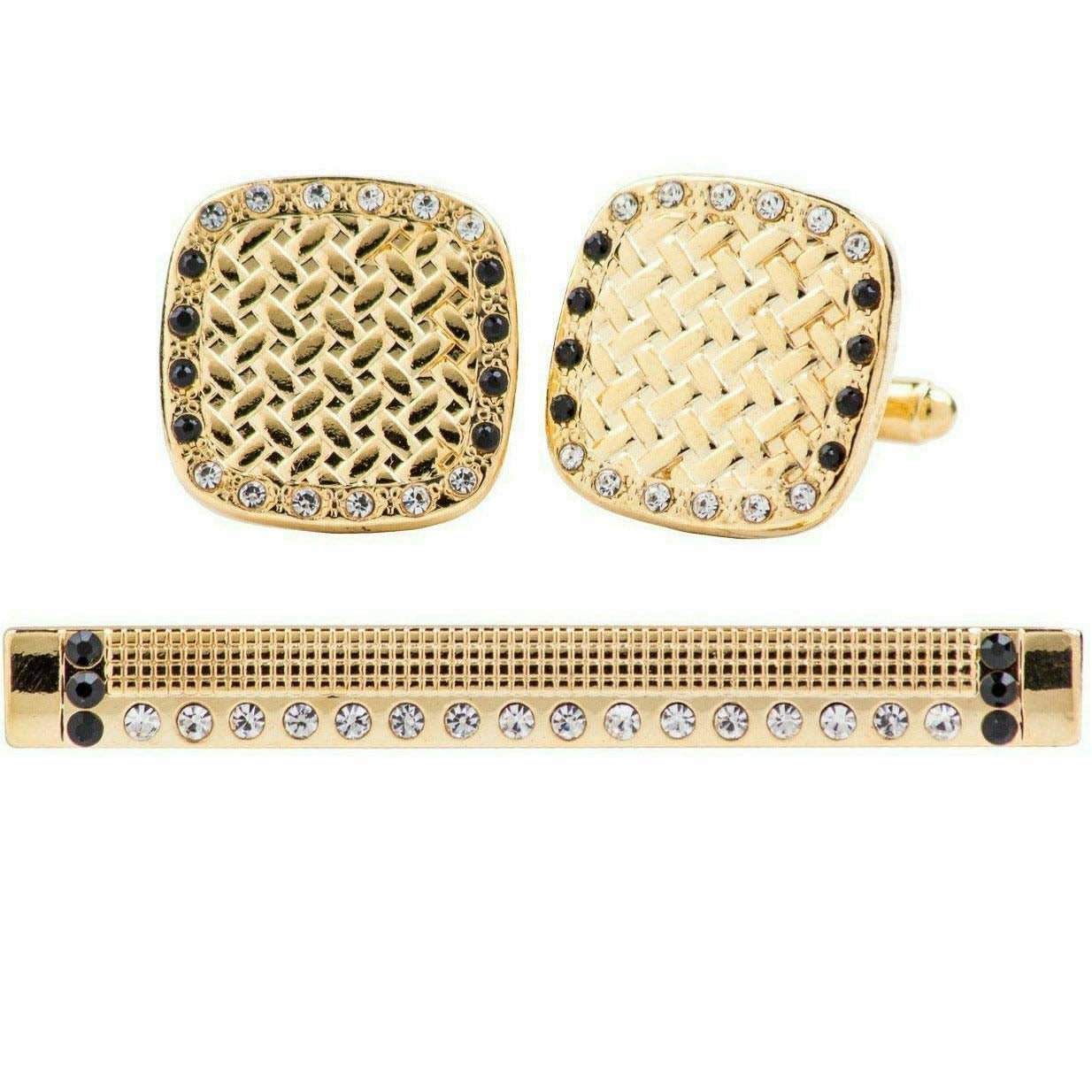 Vittorio Vico Gold Rhinestone Cufflinks & Tie Bar Set in Gift Box - Suits You Sir - CR - 072 - 