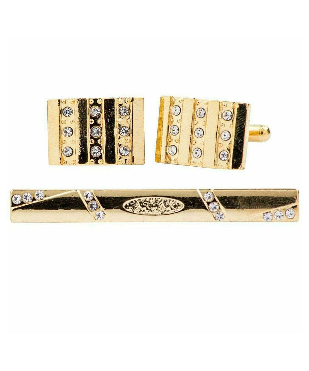 Vittorio Vico Gold Rhinestone Cufflinks & Tie Bar Set in Gift Box - Suits You Sir - CR - 073 - 