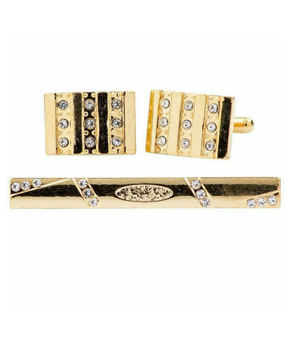 Vittorio Vico Gold Rhinestone Cufflinks & Tie Bar Set in Gift Box - Suits You Sir - CR - 073 - 