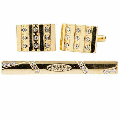 Vittorio Vico Gold Rhinestone Cufflinks & Tie Bar Set in Gift Box - Suits You Sir - CR - 073 - 