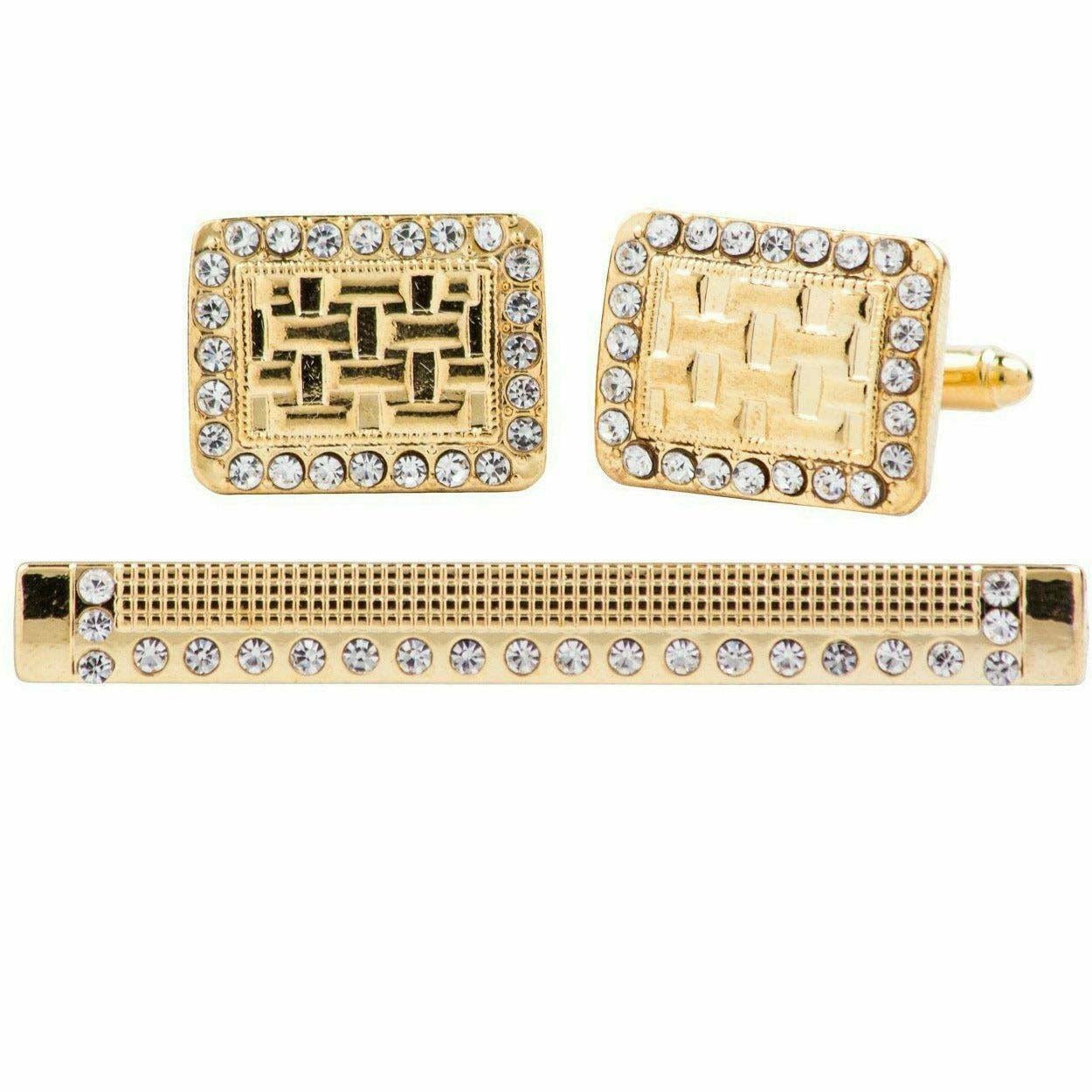 Vittorio Vico Gold Rhinestone Cufflinks & Tie Bar Set in Gift Box - Suits You Sir - CR - 075 - 