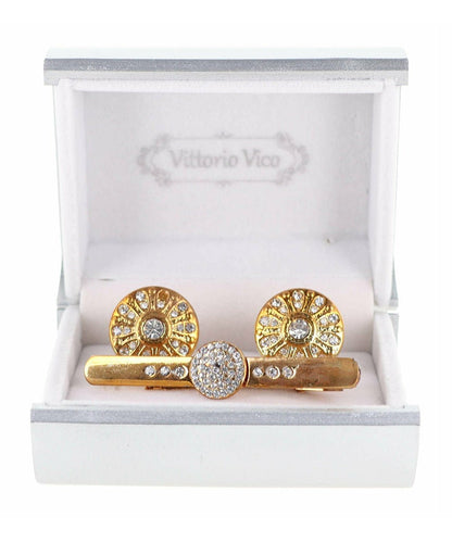 Vittorio Vico Gold Rhinestone Cufflinks & Tie Bar Set in Gift Box - Suits You Sir - CR - 079 - 