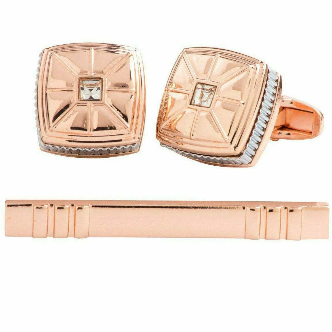 Vittorio Vico Gold Rhinestone Cufflinks & Tie Bar Set in Gift Box - Suits You Sir - CR - 079 - 