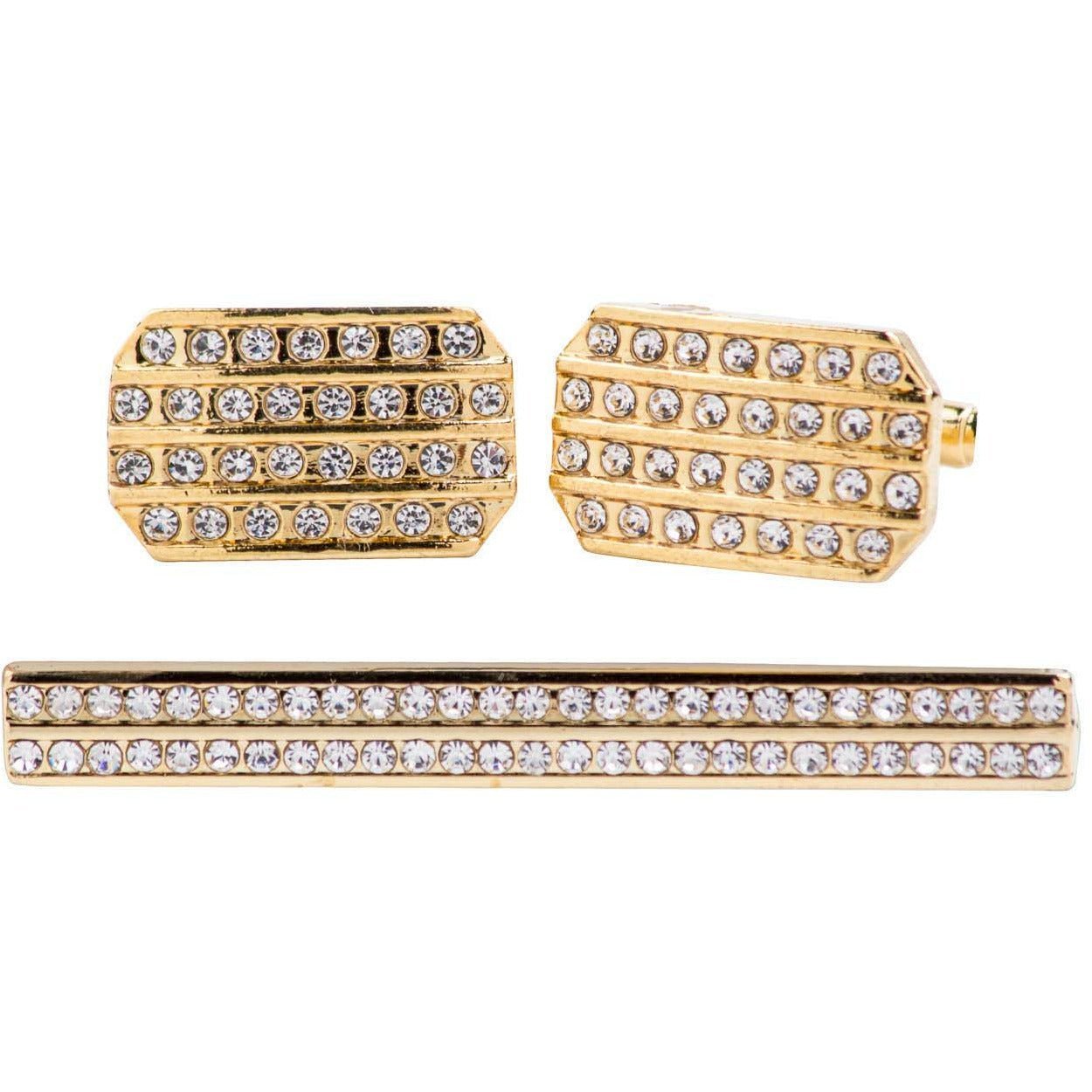 Vittorio Vico Gold Rhinestone Cufflinks & Tie Bar Set in Gift Box - Suits You Sir - CR - 079 - 