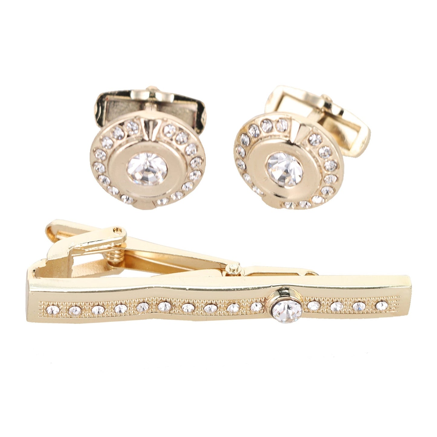Vittorio Vico Gold Rhinestone Cufflinks & Tie Bar Set in Gift Box - Suits You Sir - CR - 083 - 
