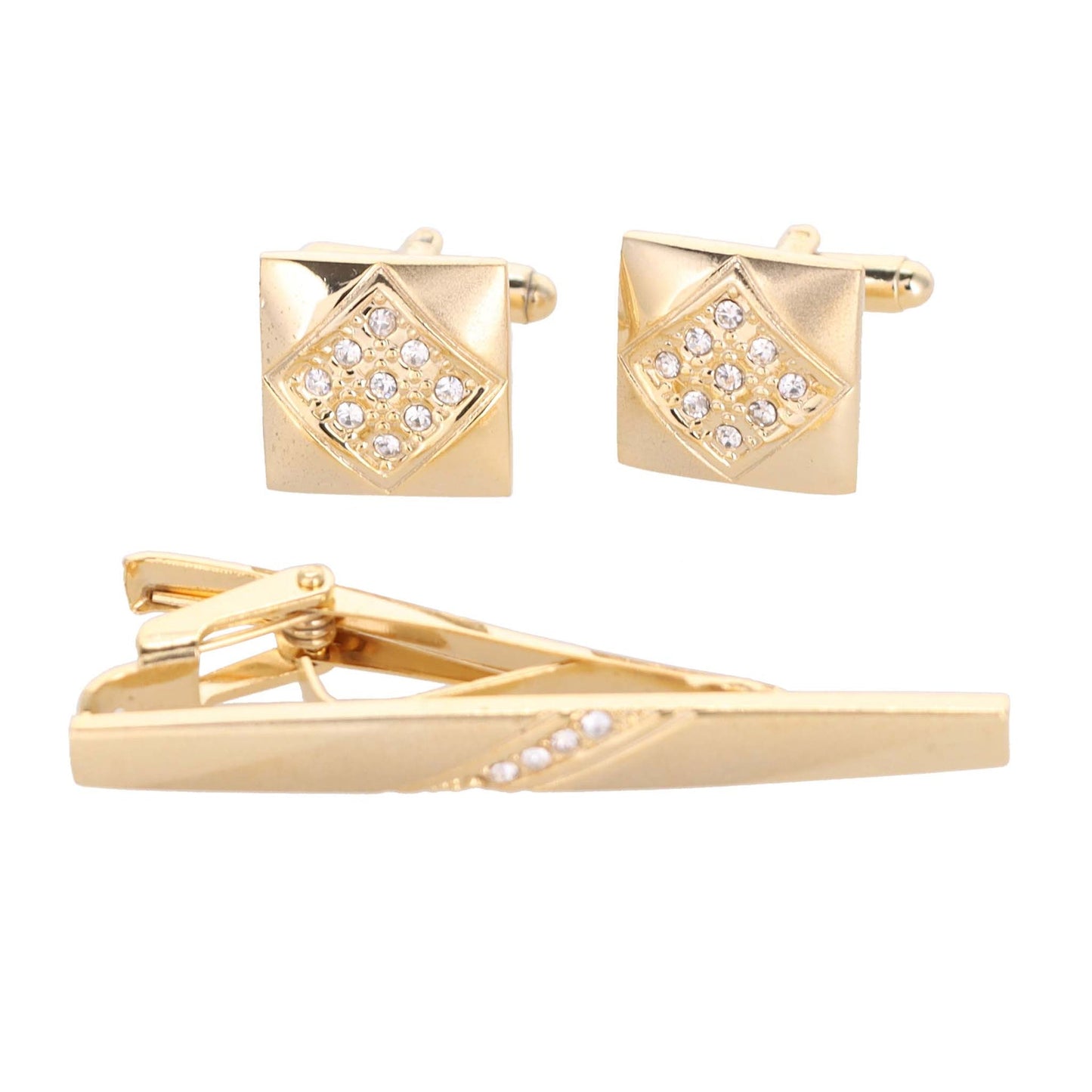 Vittorio Vico Gold Rhinestone Cufflinks & Tie Bar Set in Gift Box - Suits You Sir - CR - 084 - 