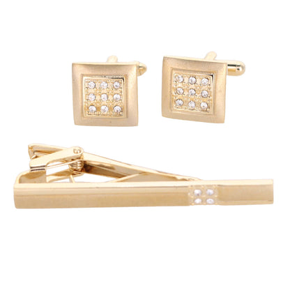 Vittorio Vico Gold Rhinestone Cufflinks & Tie Bar Set in Gift Box - Suits You Sir - CR - 086 - 