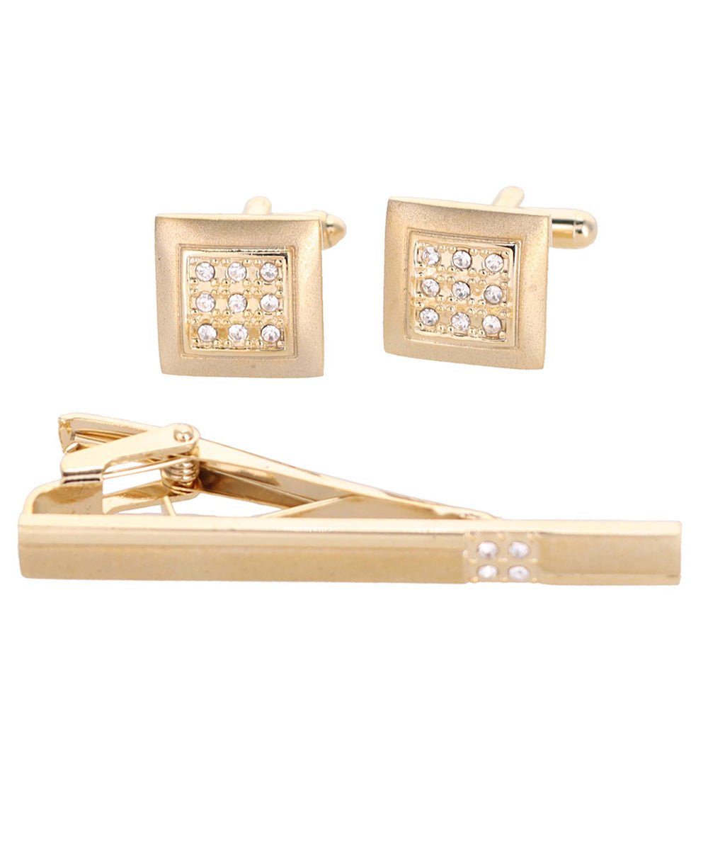 Vittorio Vico Gold Rhinestone Cufflinks & Tie Bar Set in Gift Box - Suits You Sir - CR - 086 - 