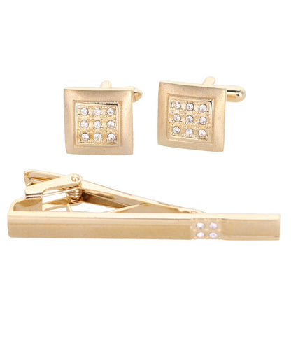 Vittorio Vico Gold Rhinestone Cufflinks & Tie Bar Set in Gift Box - Suits You Sir - CR - 086 - 