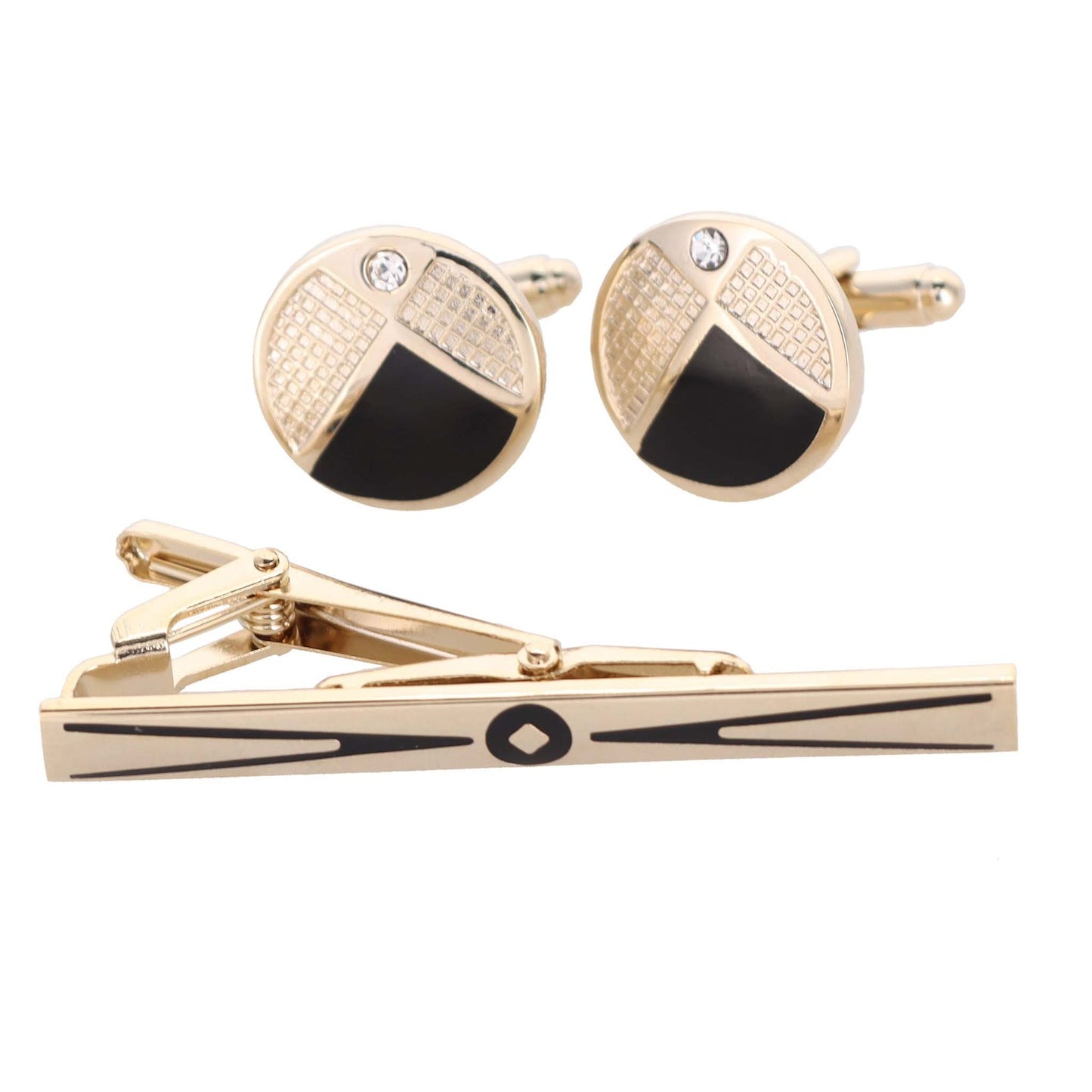 Vittorio Vico Gold Rhinestone Cufflinks & Tie Bar Set in Gift Box - Suits You Sir - CR - 087 - 