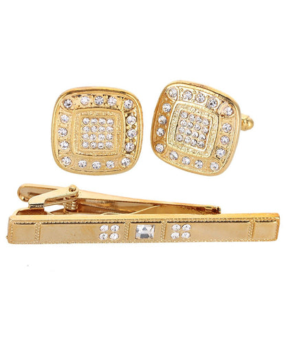 Vittorio Vico Gold Rhinestone Cufflinks & Tie Bar Set in Gift Box - Suits You Sir - CR - 093 - 