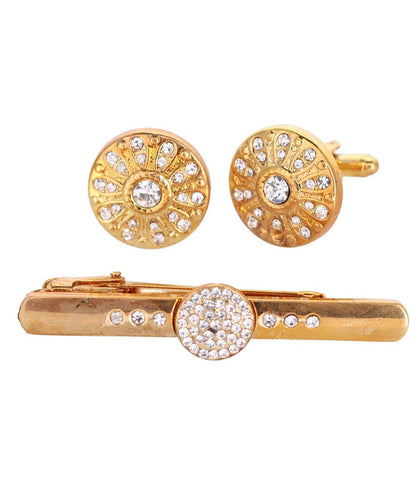 Vittorio Vico Gold Rhinestone Cufflinks & Tie Bar Set in Gift Box - Suits You Sir - Gold - 