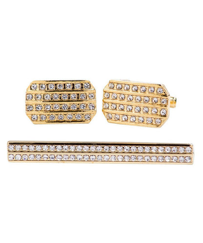 Vittorio Vico Gold Rhinestone Cufflinks & Tie Bar Set in Gift Box - Suits You Sir - Gold - 