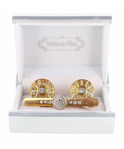 Vittorio Vico Gold Rhinestone Cufflinks & Tie Bar Set in Gift Box - Suits You Sir - Gold - 