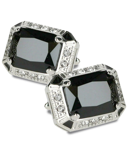 Vittorio Vico Large Big Rectangular Crystal Colorstone Cufflinks: CL73XX Series - Suits You Sir - Black and Silver - 