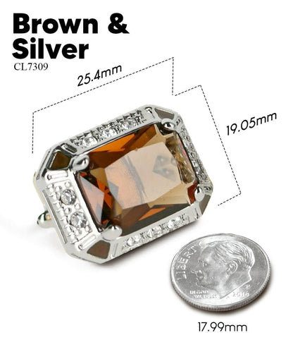 Vittorio Vico Large Big Rectangular Crystal Colorstone Cufflinks: CL73XX Series - Suits You Sir - Brown and Silver - 