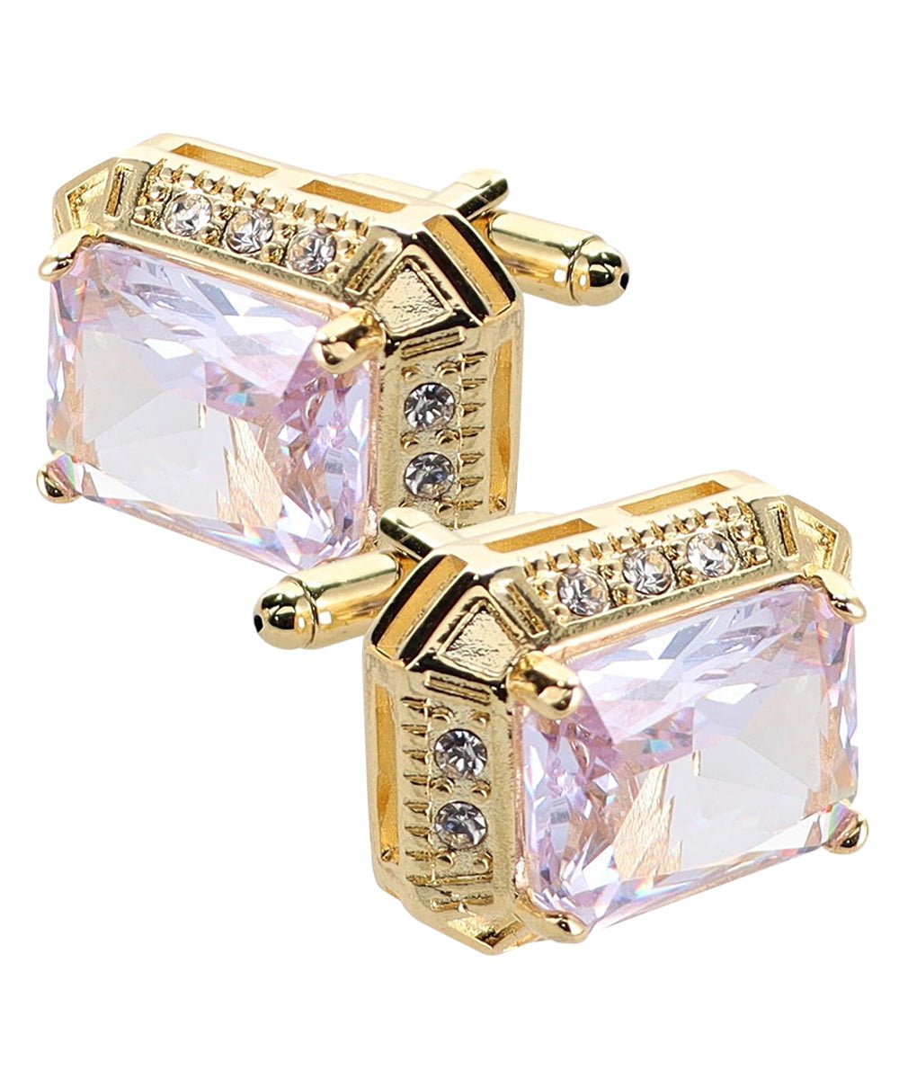 Vittorio Vico Large Big Rectangular Crystal Colorstone Cufflinks: CL73XX Series - Suits You Sir - Clear and Gold - 