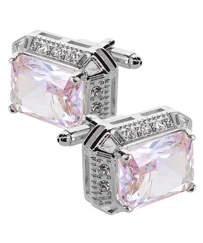 Vittorio Vico Large Big Rectangular Crystal Colorstone Cufflinks: CL73XX Series - Suits You Sir - Clear and Silver - 
