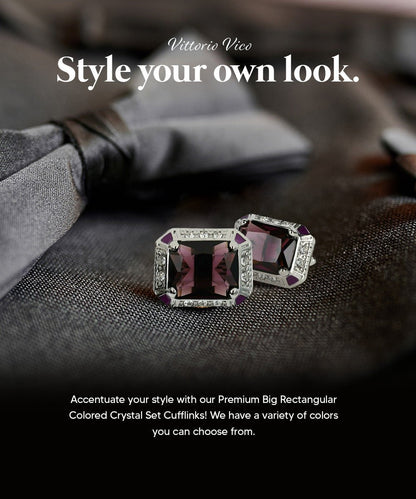 Vittorio Vico Large Big Rectangular Crystal Colorstone Cufflinks: CL73XX Series - Suits You Sir - Purple and Silver - 