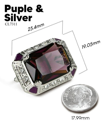 Vittorio Vico Large Big Rectangular Crystal Colorstone Cufflinks: CL73XX Series - Suits You Sir - Purple and Silver - 