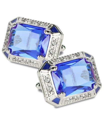 Vittorio Vico Large Big Rectangular Crystal Colorstone Cufflinks: CL73XX Series - Suits You Sir - Royal Blue and Silver - 